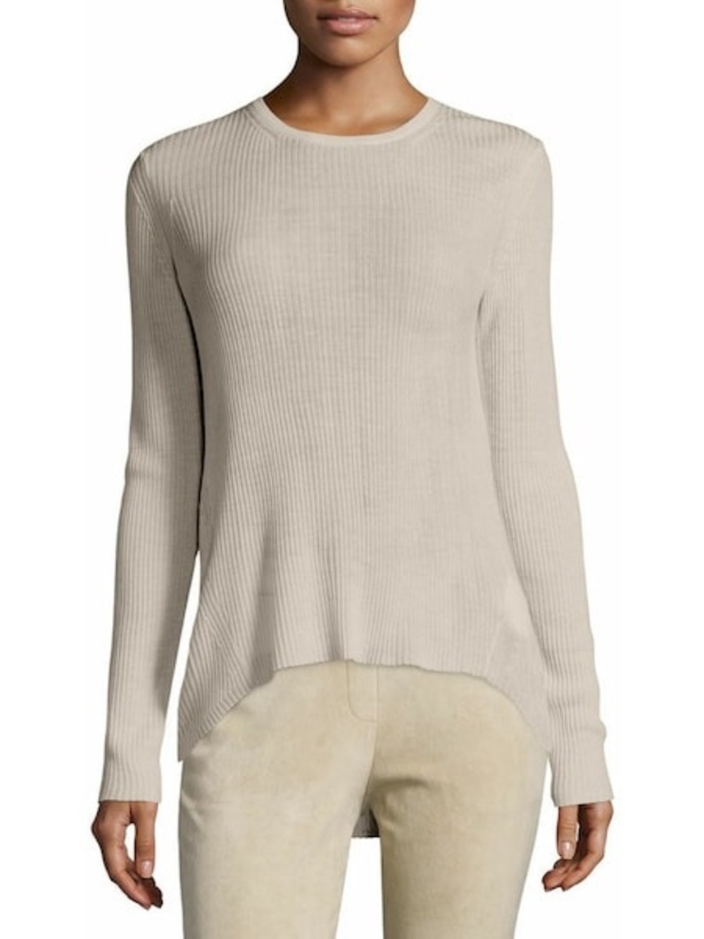 Theory Ellyna Refine Ribbed Merino Wool Sweater Beige Tan Size P XS